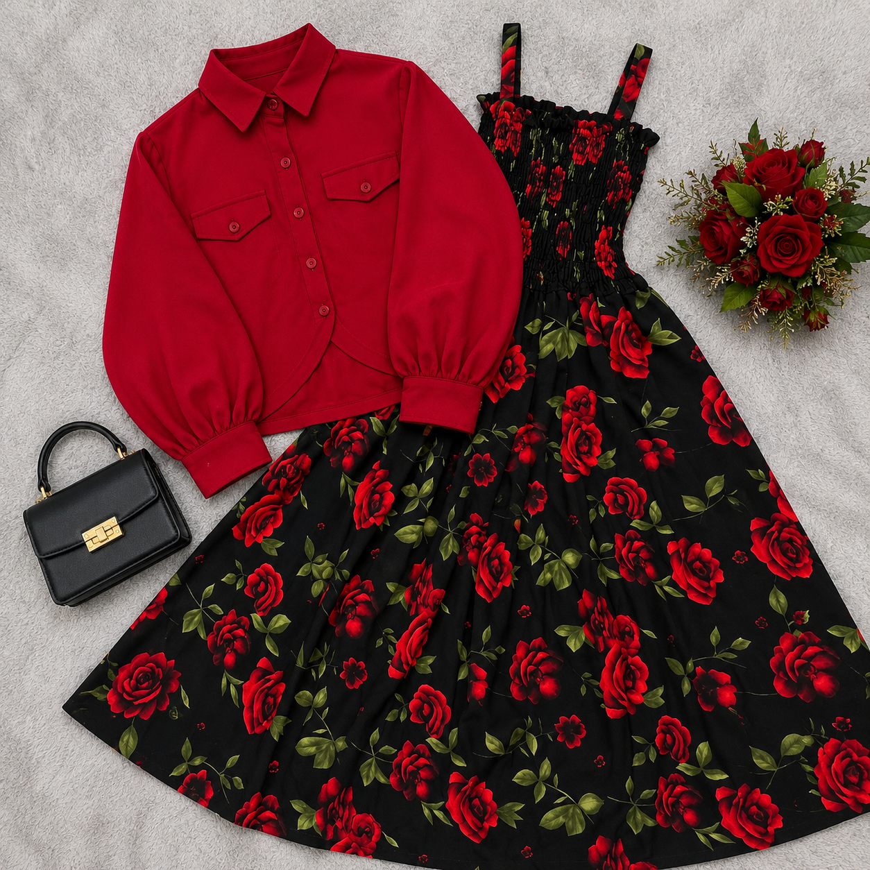 Scarlet Rose Black Floral Midi Dress | K-3