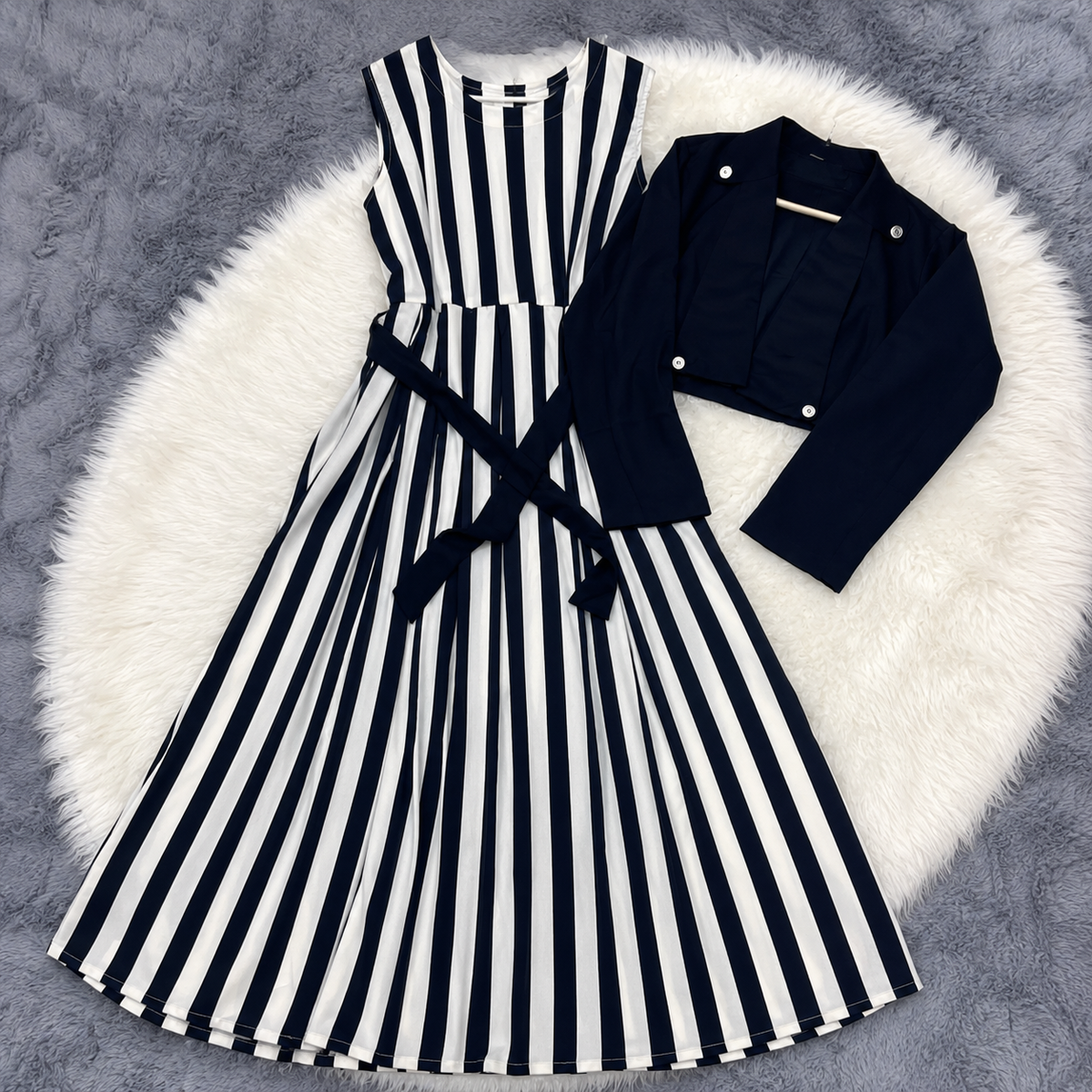 Monaco Stripe Navy & White Midi Dress | K-9