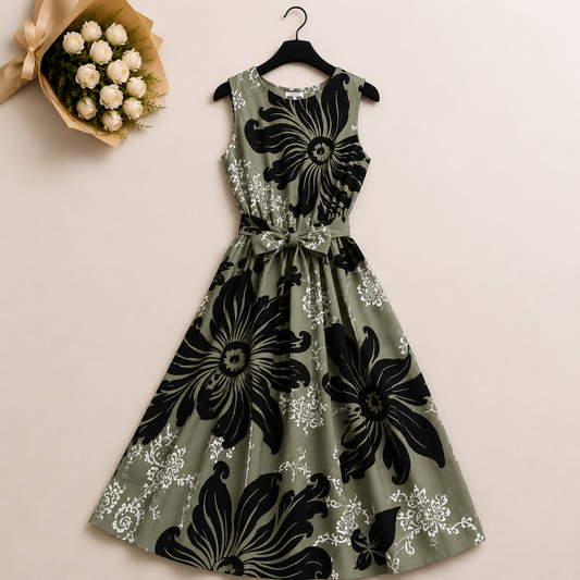 Olive Noir Floral Dress Set | K-11