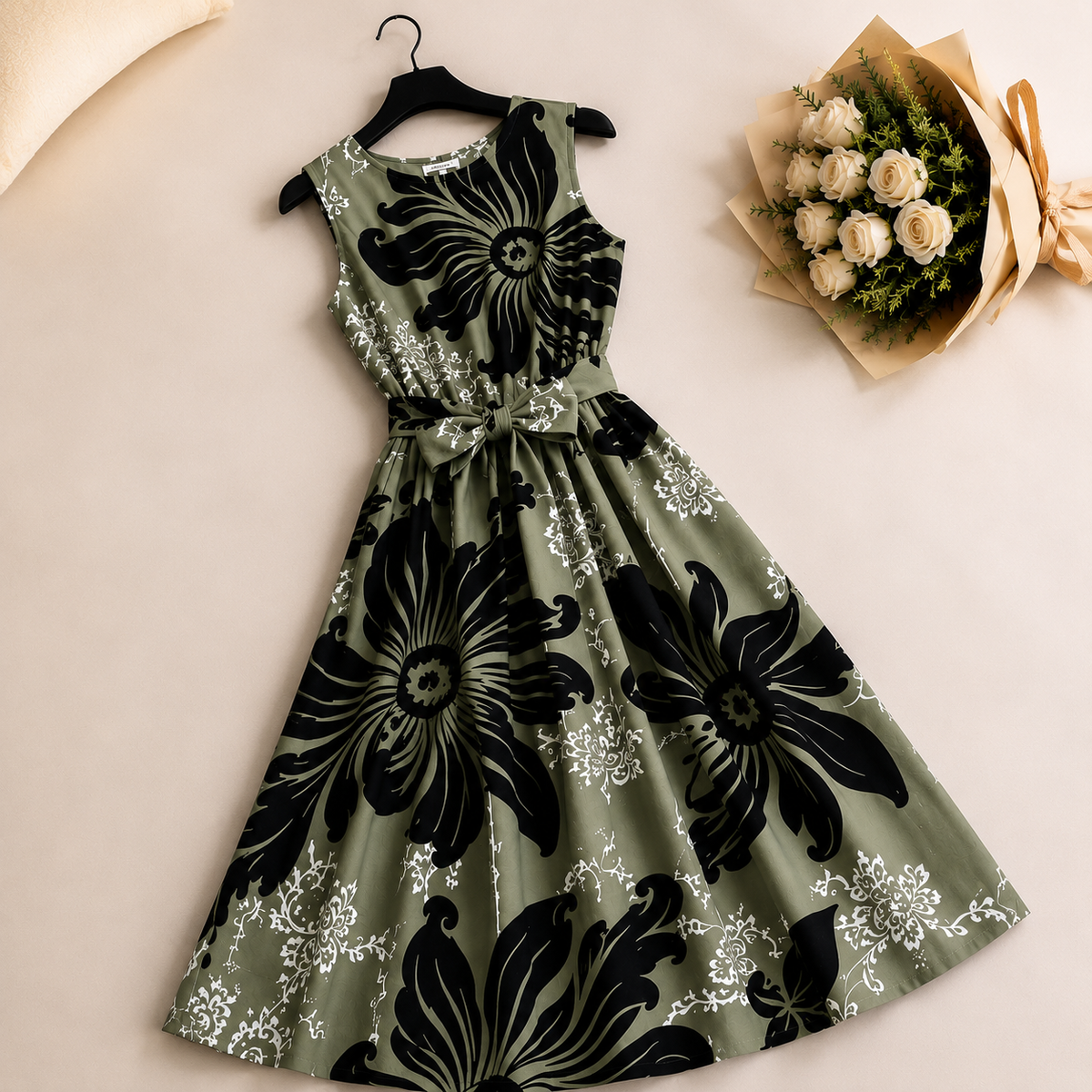 Olive Noir Floral Dress Set | K-11